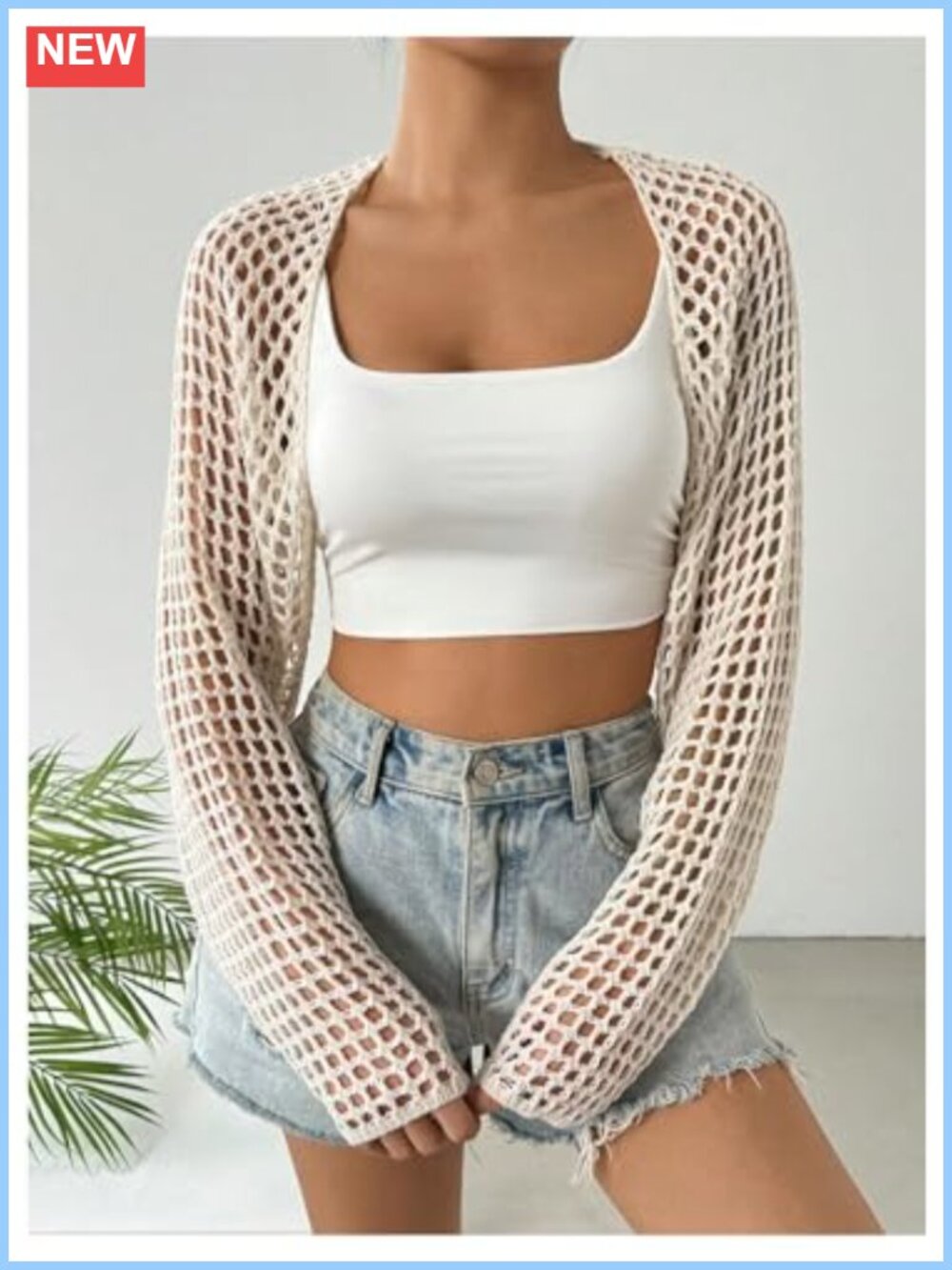 Cropped Crochet Bolero Shrug Long Sleeve Open Front Acrylic Cardigan